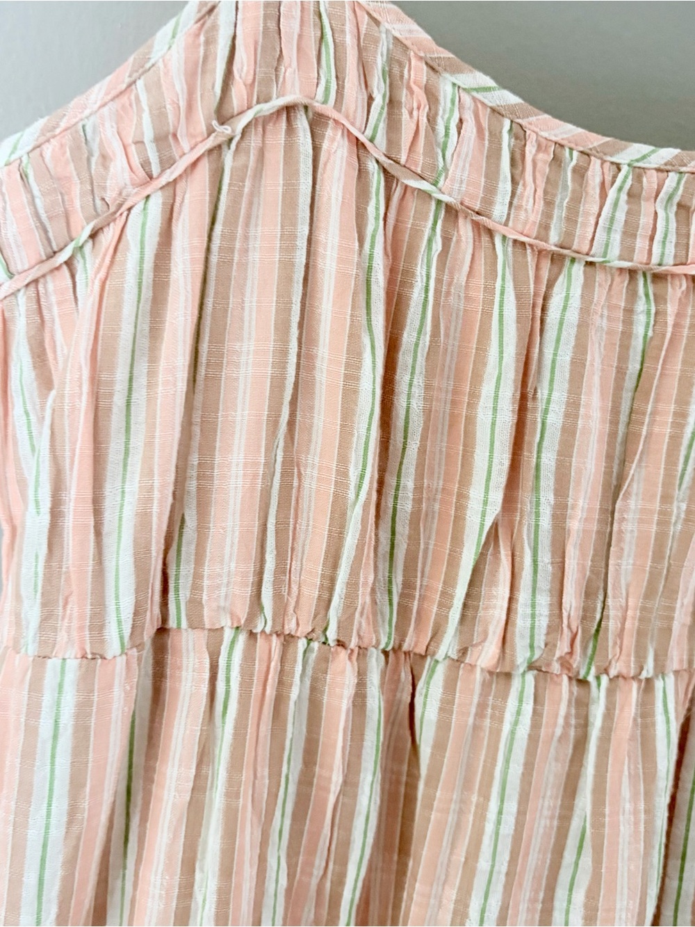 Aerie Striped Tiered Midi Dress Pastel Pink Green Medium Boho Summer Sundress - Picture 2 of 6